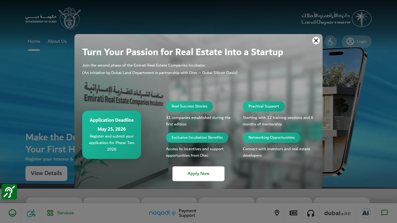 Screenshot of the Dubai Land Department (DLD) website, the official authority for real estate regulations in Dubai.