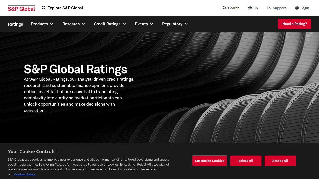 The S&P Global Ratings website, a source for credit ratings and financial market insights relevant to real estate developers.