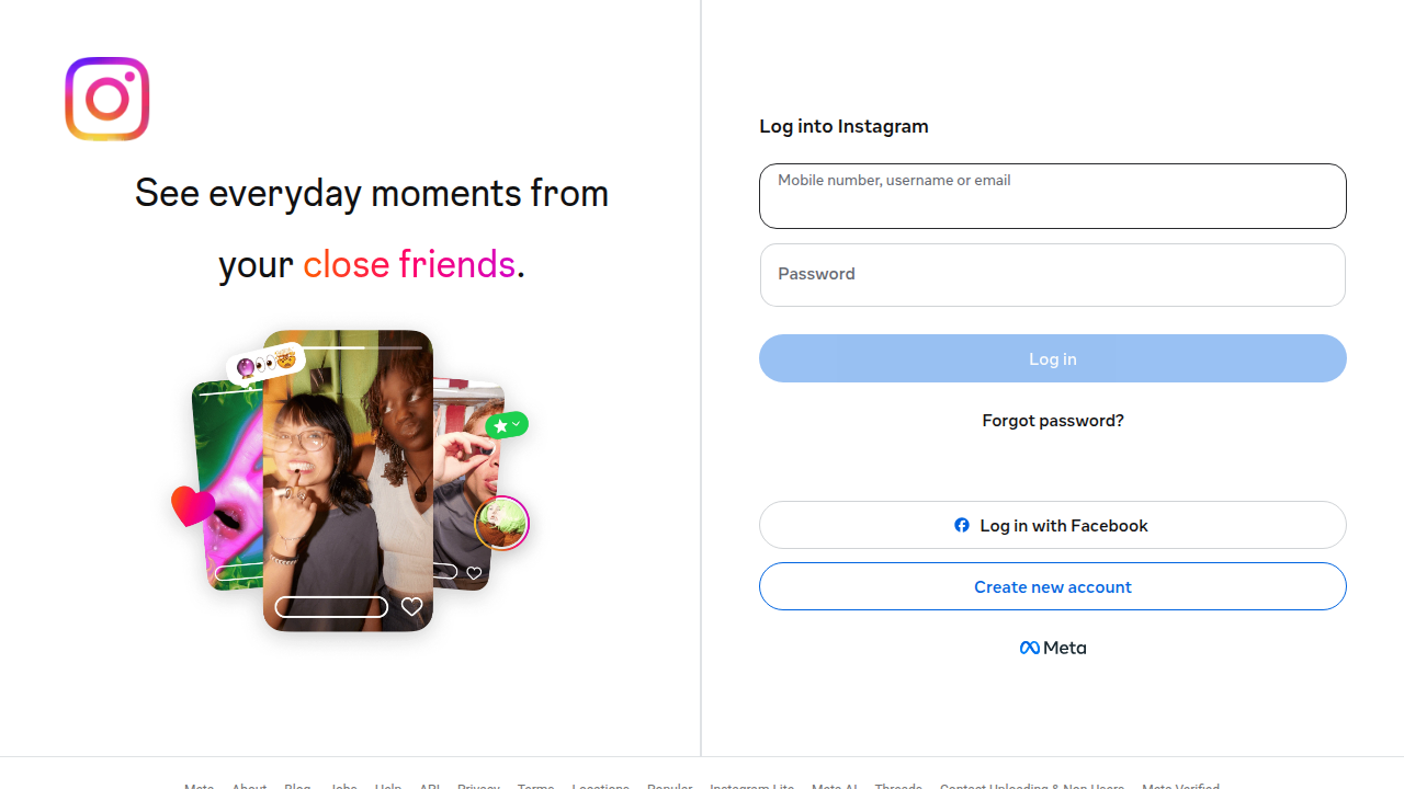 Screenshot of Instagram's homepage, a leading visual platform for Dubai real estate marketing.