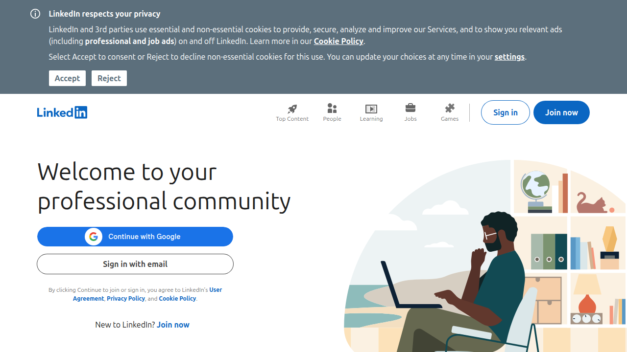 Screenshot of LinkedIn's homepage, an essential platform for professional networking and B2B engagement in real estate.