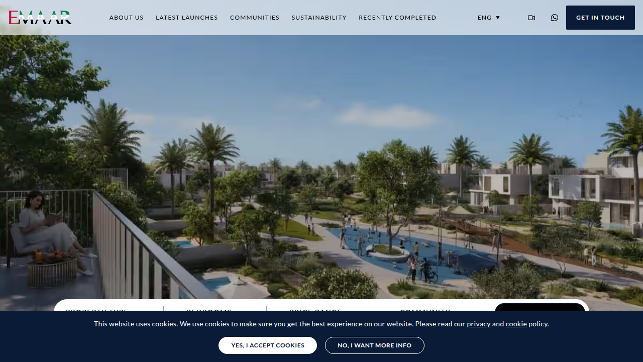 A view of Emaar Properties' official website, showcasing a leading Dubai real estate developer.