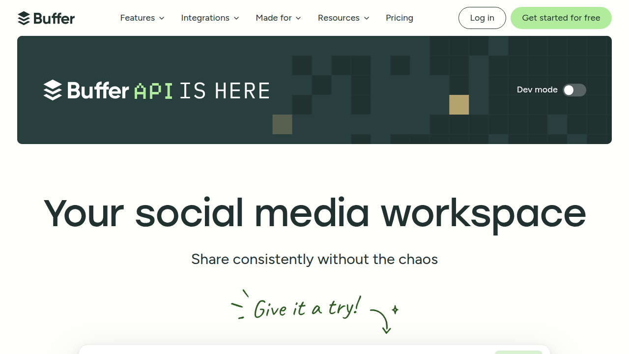 Screenshot of the Buffer social media management platform, used by real estate professionals to schedule and analyze social content.