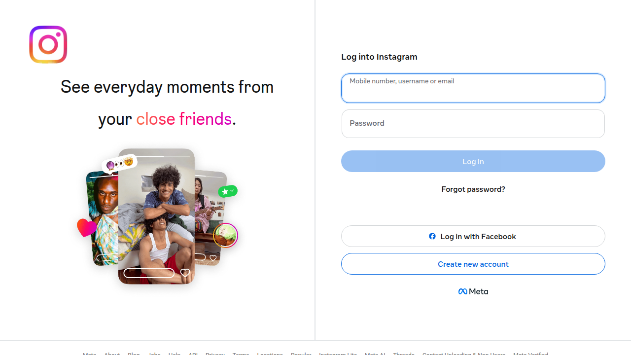 Screenshot of the Instagram homepage, relevant for discussions on social media and industry analysis.