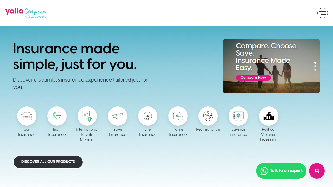Screenshot of the YallaCompare website, a financial comparison platform offering various calculators including a UAE mortgage calculator.
