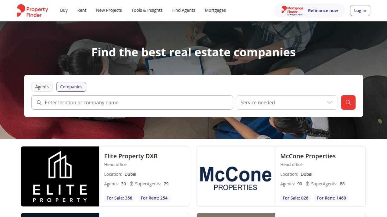 Property Finder's 'Find a Broker' section allows users to search, compare, and connect with top real estate professionals across the UAE, including Dubai.