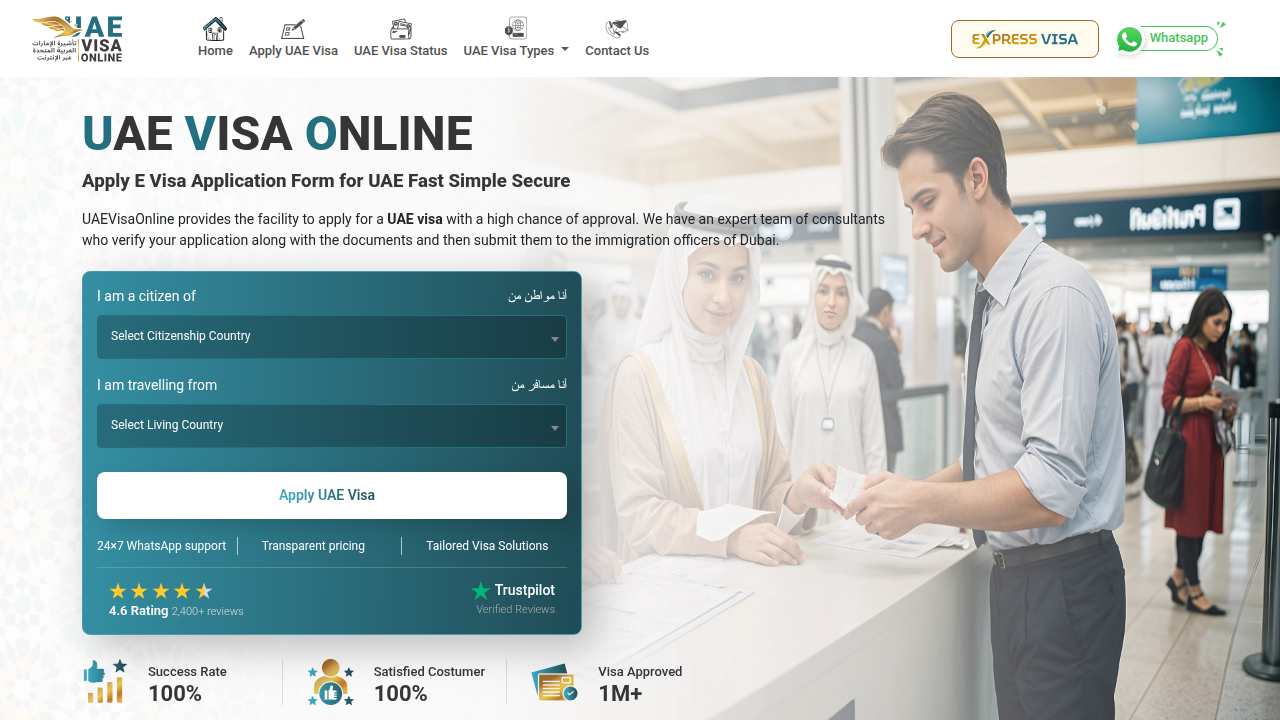 The UAE Visa Online website, offering information and guidance on obtaining internship and other types of visas for Dubai.